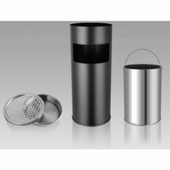 DYHF Cendrier Extérieur Intérieur Poubelle Ronde Verticale En Acier Inoxydable Noir - Noir -Poubelle Boutique 57342221 2