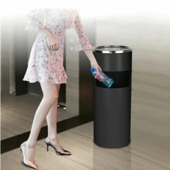 DYHF Cendrier Extérieur Intérieur Poubelle Ronde Verticale En Acier Inoxydable Noir - Noir -Poubelle Boutique 57342221 4