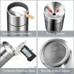 LTS FAFA Cendrier En Acier Inox Avec Couvercle, Ashtray Outdoor Coupe-vent Et Imperméable Facile à Nettoyer Beau Cendriers Épaissi Anti Odeur Pour Exterieur Auto Balcon Maison Restaurant -Poubelle Boutique 58824548 4