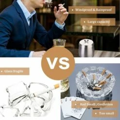 STARLIGHT Cendrier En Acier Inox Avec Couvercles, SL.GT ​​Cendrier Coupe-Vent Table Moderne Portable -Poubelle Boutique 59963687 2