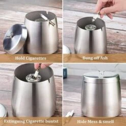 STARLIGHT Cendrier En Acier Inox Avec Couvercles, SL.GT ​​Cendrier Coupe-Vent Table Moderne Portable -Poubelle Boutique 59963687 4