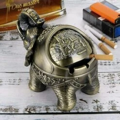 PERLE RARE Cendrier Coupe-vent Vintage Avec Couvercles - Cendrier De Table à Modeler En Forme D'éléphant Décoration Rétro Pour La Maison Et Le Bureau Bronze Vert -Poubelle Boutique 59967312 4