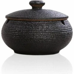 PERLE RARE Cendrier En Céramique Avec Couvercles, Coupe-vent, Cendrier Pour Une Utilisation En Intérieur Ou En Extérieur, Cendrier Pour Fumeurs, Cendrier - Noir