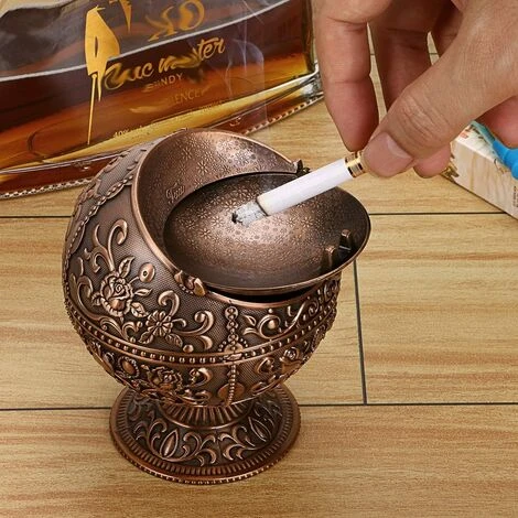 PERLE RARE Vintage Cendrier Coupe-Vent Avec Couvercle - Porte-Cendres Cendrier Cendrier Motif Fleur Rétro Décoration De Bureau à Domicile Rétro, Bronze Rouge 4 PERLE RARE Vintage Cendrier Coupe-Vent Avec Couvercle - Porte-Cendres Cendrier Cendrier Motif Fleur Rétro Décoration De Bureau à Domicile Rétro, Bronze Rouge – Image 2