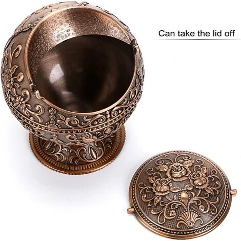 PERLE RARE Vintage Cendrier Coupe-Vent Avec Couvercle - Porte-Cendres Cendrier Cendrier Motif Fleur Rétro Décoration De Bureau à Domicile Rétro, Bronze Rouge 7 PERLE RARE Vintage Cendrier Coupe-Vent Avec Couvercle - Porte-Cendres Cendrier Cendrier Motif Fleur Rétro Décoration De Bureau à Domicile Rétro, Bronze Rouge – Image 5