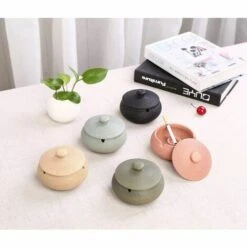 REGALI Cendrier En Céramique Avec Couvercle, Cendrier Coupe-vent Intérieur Ou Extérieur, Cendrier Fumeur, - Noir -Poubelle Boutique 60013452 5
