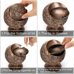 REGALI Cendrier Coupe-vent Vintage Avec Couvercle - Porte-cendrier Cendrier à Motif Floral Vintage, Décor De Bureau à Domicile Vintage, Bronze Rouge -Poubelle Boutique 60013465 3