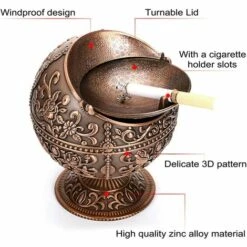 REGALI Cendrier Coupe-vent Vintage Avec Couvercle - Porte-cendrier Cendrier à Motif Floral Vintage, Décor De Bureau à Domicile Vintage, Bronze Rouge -Poubelle Boutique 60013465 4