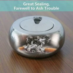 REGALI Cendrier De Table Moderne En Acier Inoxydable Avec Couvercle Pour Une Utilisation Intérieure Ou Extérieure, Parfait Pour La Maison -Poubelle Boutique 60013487 4