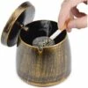 REGALI Cendrier Avec Couvercle, Cendrier En Acier Inoxydable Coupe-vent Extérieur Et Intérieur 100 × 84 Mm, Jardin, Bureau, (bronze) -Poubelle Boutique 60013552 1