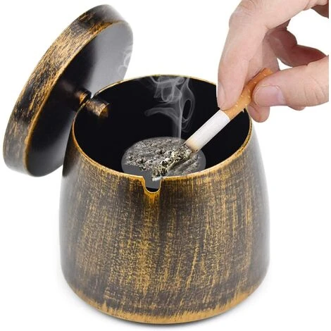 REGALI Cendrier Avec Couvercle, Cendrier En Acier Inoxydable Coupe-vent Extérieur Et Intérieur 100 × 84 Mm, Jardin, Bureau, (bronze) 3 REGALI Cendrier Avec Couvercle, Cendrier En Acier Inoxydable Coupe-vent Extérieur Et Intérieur 100 × 84 Mm, Jardin, Bureau, (bronze)