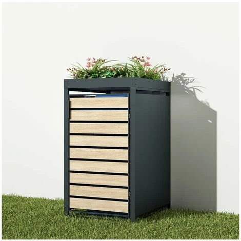 HABITAT ET JARDIN Cache Poubelle Avec Bac à Fleurs "Colorado" - 68 X 79.7 X 119.7 Cm - Anthracite - Anthracite. 4 HABITAT ET JARDIN Cache Poubelle Avec Bac à Fleurs "Colorado" - 68 X 79.7 X 119.7 Cm - Anthracite - Anthracite. – Image 2