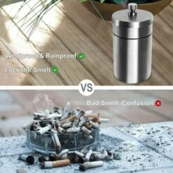 FOZIY Cendrier En Acier Inox Avec Couvercle, Ashtray Outdoor Coupe-vent Et Imperméable Facile à Nettoyer Beau Cendriers Épaissi Anti Odeur Pour Exterieur Auto Balcon Maison Restaurant，Fonepro -Poubelle Boutique 63842037 3