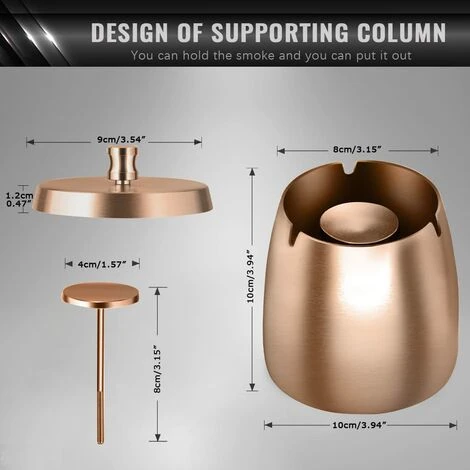 FLYME Cendrier Avec Couvercle Cigarettes Cendrier Coupe-vent Cendrier Portable Pour IntéRieur Et ExtéRieur Avec Tapis Antidérapant Pour Restaurant Bar Maison Bureau(Or Rose-Petit) 4 FLYME Cendrier Avec Couvercle Cigarettes Cendrier Coupe-vent Cendrier Portable Pour IntéRieur Et ExtéRieur Avec Tapis Antidérapant Pour Restaurant Bar Maison Bureau(Or Rose-Petit) – Image 2