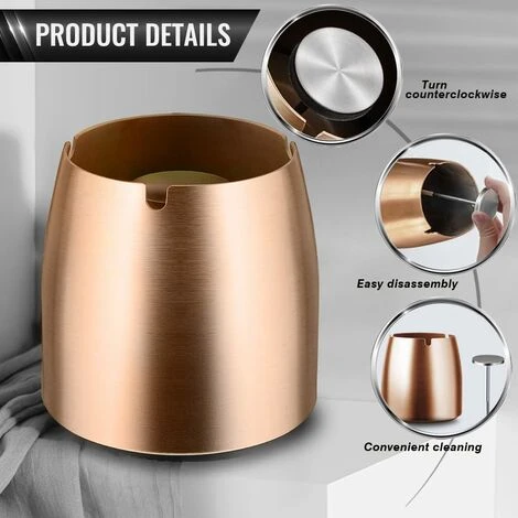 FLYME Cendrier Avec Couvercle Cigarettes Cendrier Coupe-vent Cendrier Portable Pour IntéRieur Et ExtéRieur Avec Tapis Antidérapant Pour Restaurant Bar Maison Bureau(Or Rose-Petit) 6 FLYME Cendrier Avec Couvercle Cigarettes Cendrier Coupe-vent Cendrier Portable Pour IntéRieur Et ExtéRieur Avec Tapis Antidérapant Pour Restaurant Bar Maison Bureau(Or Rose-Petit) – Image 4