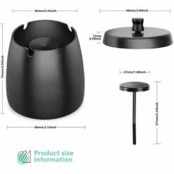 FLYME Cendrier Avec Couvercle Cigarettes Cendrier Coupe-vent Cendrier Portable Pour IntéRieur Et ExtéRieur Avec Tapis Antidérapant Pour Restaurant Bar Maison Bureau (Noir-Petit) 8 FLYME Cendrier Avec Couvercle Cigarettes Cendrier Coupe-vent Cendrier Portable Pour IntéRieur Et ExtéRieur Avec Tapis Antidérapant Pour Restaurant Bar Maison Bureau (Noir-Petit) -Poubelle Boutique 64026470 2