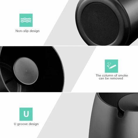 FLYME Cendrier Avec Couvercle Cigarettes Cendrier Coupe-vent Cendrier Portable Pour IntéRieur Et ExtéRieur Avec Tapis Antidérapant Pour Restaurant Bar Maison Bureau (Noir-Petit) 5 FLYME Cendrier Avec Couvercle Cigarettes Cendrier Coupe-vent Cendrier Portable Pour IntéRieur Et ExtéRieur Avec Tapis Antidérapant Pour Restaurant Bar Maison Bureau (Noir-Petit) – Image 3