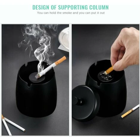FLYME Cendrier Avec Couvercle Cigarettes Cendrier Coupe-vent Cendrier Portable Pour IntéRieur Et ExtéRieur Avec Tapis Antidérapant Pour Restaurant Bar Maison Bureau (Noir-Petit) 6 FLYME Cendrier Avec Couvercle Cigarettes Cendrier Coupe-vent Cendrier Portable Pour IntéRieur Et ExtéRieur Avec Tapis Antidérapant Pour Restaurant Bar Maison Bureau (Noir-Petit) – Image 4
