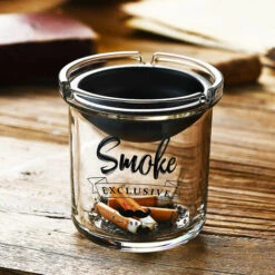 JUNJUN-Cendrier En Verre Créatif Amovible En Forme D'entonnoir En Acier Inoxydable, De Style Nordique, Empêchant Efficacement Les Cendres Et Le Vol De Fumée. Il Convient à L'intérieur, à L'extérieur, Au Bureau Et à D'autres Endroits. Briller En Noir -Poubelle Boutique 64190726 5