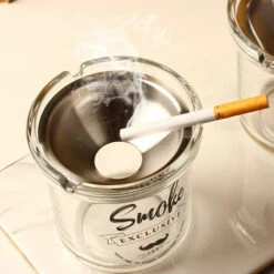 JUNJUN-Cendrier En Verre Créatif Amovible En Forme D'entonnoir En Acier Inoxydable, De Style Nordique, Empêchant Efficacement Les Cendres Et Le Vol De Fumée. Il Convient à L'intérieur, à L'extérieur, Au Bureau Et à D'autres Endroits. Argent Brillant -Poubelle Boutique 64191295 5