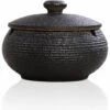 PERLE RARE Cendrier En Céramique Avec Couvercles, Coupe-vent, Cendrier Pour Une Utilisation En Intérieur Ou En Extérieur, Cendrier Pour Fumeurs, Cendrier De Bureau Pour La Maison Ou Le Bureau - Noir