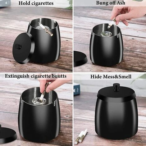 PERLE RARE Cendrier Noir Extérieur Intérieur Cendrier Noir Extérieur En Métal Incassable, Beau Cendrier Coupe-vent En Acier Inoxydable Avec Couvercle Résistant Aux Odeurs Pour Jardin, Balcon, Maison, Salle à Manger, Grande Taille 6 PERLE RARE Cendrier Noir Extérieur Intérieur Cendrier Noir Extérieur En Métal Incassable, Beau Cendrier Coupe-vent En Acier Inoxydable Avec Couvercle Résistant Aux Odeurs Pour Jardin, Balcon, Maison, Salle à Manger, Grande Taille – Image 4