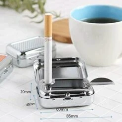 MINKUROW Cendrier De Poche, Métal Boîte à Cendrier Cendrier De Poche En Fer Blanc Cendrier De Poche Carré En Inox Cendrier En Métal Gris Clair Avec Couvercle Pour Fumeur -Poubelle Boutique 64681910 3