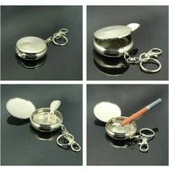 QERSTA 2pc Portatif Poche Cendrier/ Véhicule Cigarette Cendrier, Mini Acier Inoxydable Cendrier Avec Porte-clés (Sculpté Modèle) -Poubelle Boutique 65039903 4