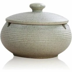 PERLE RARE Cendrier En Céramique Avec Couvercles, Cendrier Coupe-vent Pour Cigarettes à Usage Intérieur Ou Extérieur (Blanc)