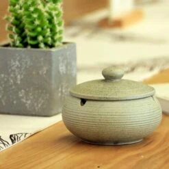 PERLE RARE Cendrier En Céramique Avec Couvercles, Cendrier Coupe-vent Pour Cigarettes à Usage Intérieur Ou Extérieur (Blanc) -Poubelle Boutique 65177407 5