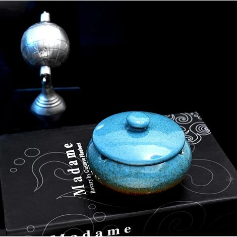 PERLE RARE Cendrier En Céramique Avec Couvercles, Cendrier Coupe-vent Pour Cigarettes à Usage Intérieur Ou Extérieur (Bleu) 5 PERLE RARE Cendrier En Céramique Avec Couvercles, Cendrier Coupe-vent Pour Cigarettes à Usage Intérieur Ou Extérieur (Bleu) – Image 3