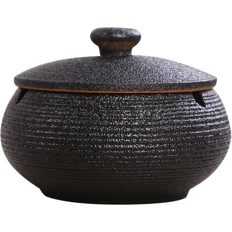 PERLE RARE Cendrier En Céramique Avec Couvercles, Cendrier Coupe-vent Pour Cigarettes à Usage Intérieur Ou Extérieur (Noir) 3 PERLE RARE Cendrier En Céramique Avec Couvercles, Cendrier Coupe-vent Pour Cigarettes à Usage Intérieur Ou Extérieur (Noir)