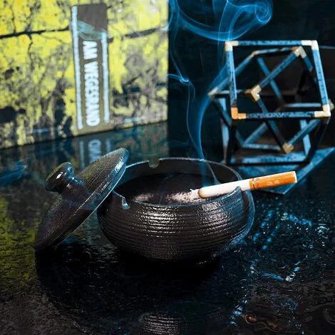 PERLE RARE Cendrier En Céramique Avec Couvercles, Cendrier Coupe-vent Pour Cigarettes à Usage Intérieur Ou Extérieur (Noir) 4 PERLE RARE Cendrier En Céramique Avec Couvercles, Cendrier Coupe-vent Pour Cigarettes à Usage Intérieur Ou Extérieur (Noir) – Image 2