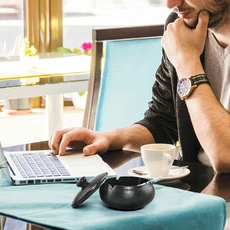 PERLE RARE Cendrier En Céramique Avec Couvercles, Cendrier Coupe-vent Pour Cigarettes à Usage Intérieur Ou Extérieur (Noir) 7 PERLE RARE Cendrier En Céramique Avec Couvercles, Cendrier Coupe-vent Pour Cigarettes à Usage Intérieur Ou Extérieur (Noir) – Image 5