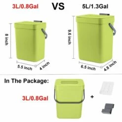 QERSTA Corbeille à Déchets Alimentaires Pour Cuisine, Poubelle Murale, 3L/0,8 Gal, Vert -Poubelle Boutique 65258357 5
