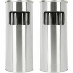 BATHRINS 2 Poubelles Cylindriques En Acier Inoxydable Avec Design De Corbeille Intérieure Amovible Et Cendrier Extérieur 25*25*60cm Argent -Poubelle Boutique 65441030 3