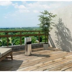 BATHRINS 2 Poubelles Cylindriques En Acier Inoxydable Avec Design De Corbeille Intérieure Amovible Et Cendrier Extérieur 25*25*60cm Argent -Poubelle Boutique 65441030 5