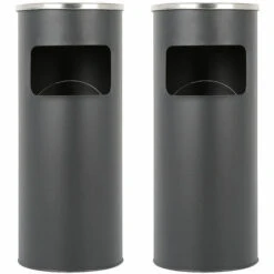 BATHRINS®Lot De 2 Poubelles En Acier Inoxydable 30L Avec Cendrier à Mailles Carrées Noir