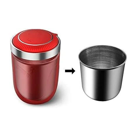 OSQI Cendrier De Voiture Avec Couvercle, Cendrier Coupe-vent Universel Pour Porte-gobelet Poubelle Portable En Acier Inoxydable Cendrier En Plastique Avec LED, Rouge 4 OSQI Cendrier De Voiture Avec Couvercle, Cendrier Coupe-vent Universel Pour Porte-gobelet Poubelle Portable En Acier Inoxydable Cendrier En Plastique Avec LED, Rouge – Image 2