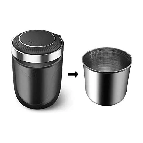 OSQI Cendrier De Voiture Avec Couvercle, Cendrier Coupe-vent Universel Pour Porte-gobelet Poubelle Portable En Acier Inoxydable Cendrier En Plastique Avec LED, Noir 4 OSQI Cendrier De Voiture Avec Couvercle, Cendrier Coupe-vent Universel Pour Porte-gobelet Poubelle Portable En Acier Inoxydable Cendrier En Plastique Avec LED, Noir – Image 2