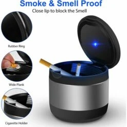 OSQI Cendrier De Voiture Avec Couvercle, Cendrier Extérieur Portable En Acier Inoxydable Sans Fumée, Cendrier à Cigarette Automatique à Lumière LED Pour Bureau à Domicile, Gris -Poubelle Boutique 65506354 3
