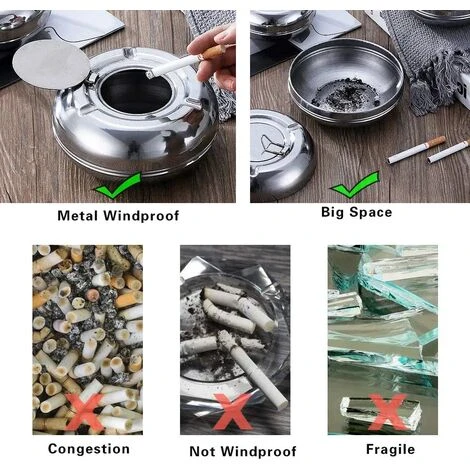 PERLE RARE Lot De 2 Cendriers Ronds Modernes En Acier Inoxydable – Avec Pare-brise – Portables, Réutilisables Pour Une Utilisation En Extérieur Ou En Intérieur. 7 PERLE RARE Lot De 2 Cendriers Ronds Modernes En Acier Inoxydable – Avec Pare-brise – Portables, Réutilisables Pour Une Utilisation En Extérieur Ou En Intérieur. – Image 5