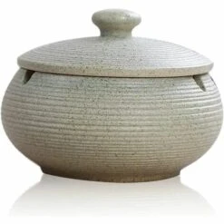 PERLE RARE Cendrier En Céramique Avec Couvercle, Cendrier Coupe-vent Intérieur Et Extérieur (blanc)