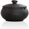 PERLE RARE Cendrier En Céramique Avec Couvercle, Cendrier Coupe-vent Intérieur Et Extérieur (noir) -Poubelle Boutique 65797466 1