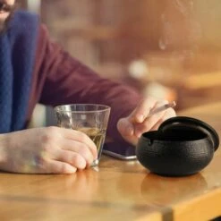 PERLE RARE Cendrier En Céramique Avec Couvercle, Cendrier Coupe-vent Intérieur Et Extérieur (noir) -Poubelle Boutique 65797466 4