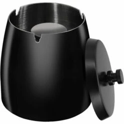 AOUGO Cendrier En Acier Inoxydable Avec Couvercle, Cendrier Extérieur Noir, Cendriers Coupe-vent Et Anti-pluie Pour Cigarettes, Cendriers En Métal Avec Couvercles à L'extérieur, Facile à Nettoyer, Porte-cendres Pour Bar De Jardin Fumeurs, M