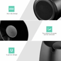 ECHOO Cendrier Avec Couvercle Cigarettes Cendrier Coupe-vent Cendrier Portable Pour IntéRieur Et ExtéRieur Avec Tapis Antidérapant Pour Restaurant Bar Maison Bureau (Noir-Petit) -Poubelle Boutique 66647017 3