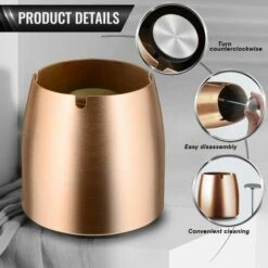 ECHOO Cendrier Avec Couvercle Cigarettes Cendrier Coupe-vent Cendrier Portable Pour IntéRieur Et ExtéRieur Avec Tapis Antidérapant Pour Restaurant Bar Maison Bureau(Or Rose-Petit) 10 ECHOO Cendrier Avec Couvercle Cigarettes Cendrier Coupe-vent Cendrier Portable Pour IntéRieur Et ExtéRieur Avec Tapis Antidérapant Pour Restaurant Bar Maison Bureau(Or Rose-Petit) -Poubelle Boutique 66647023 4