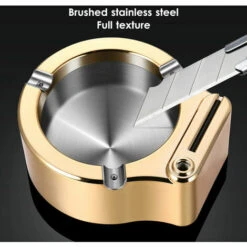 YIENJAOY Poubelle Pour Collectivité , AGILITY Cendrier En Metal Creatif Retro A L Ancienne, Cendrier Multifonctionnel En Acier Inoxydable A Dix Mille Allumettes, Avec Briquet Permanent D Or -Poubelle Boutique 66824845 5