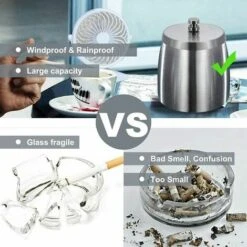 FLETéçA Cendrier Exterieur Interieur Ashtray Outdoor Incassable Metal, Beau Cendriers En Acier Inox Coupe-vent Avec Couvercle Anti Odeur Pour Jardin Balcon Maison Restaurant, Grande 8 FLETéçA Cendrier Exterieur Interieur Ashtray Outdoor Incassable Metal, Beau Cendriers En Acier Inox Coupe-vent Avec Couvercle Anti Odeur Pour Jardin Balcon Maison Restaurant, Grande -Poubelle Boutique 66969626 2